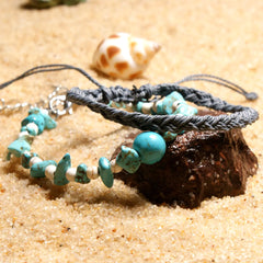 Turquoise Beaded Cotton Rope Anklet for Women