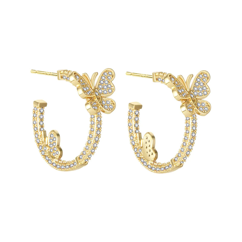 Butterfly C-Shaped Earrings with Zirconia in 925 Silver