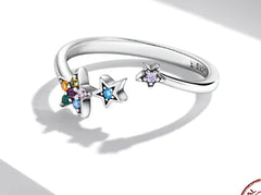 S925 Sterling Silver Star Open Ring with Colored Zircon