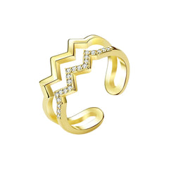 Double-layer Heart Wave Line Ring with Diamonds
