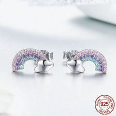 Rainbow S925 Sterling Silver Stud Earrings with Gems