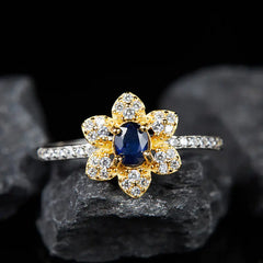 S925 Sterling Silver Ring with Natural Sapphire Gems