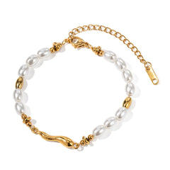 Stainless Steel Pearl Inlaid Water Drop Bracelet