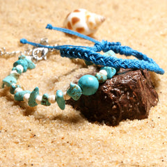 Turquoise Beaded Cotton Rope Anklet for Women