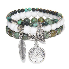 Turquoise Tree of Life Pendant Bracelet with Natural Beads