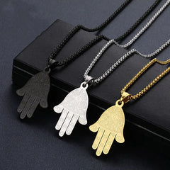 Gold Plated Palm Pendant Long Necklace in Multiple Colors