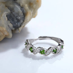 S925 Sterling Silver Colored Gems Ring with Diopside