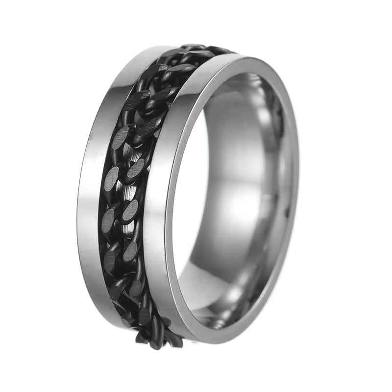 Udolfly Mens Fidget Rings Anxiety Rings for Men Womens Chain Spinner Rings for Adults Titanium Steel Ring Chain Black Size 11