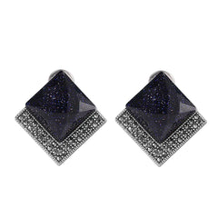 Thai Silver Vintage Jewelry, S925 Blue Sand Earrings