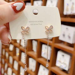 Retro Long Tassel Earrings with Diamond Bow for Women