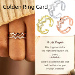 Double-layer Heart Wave Line Ring with Diamonds