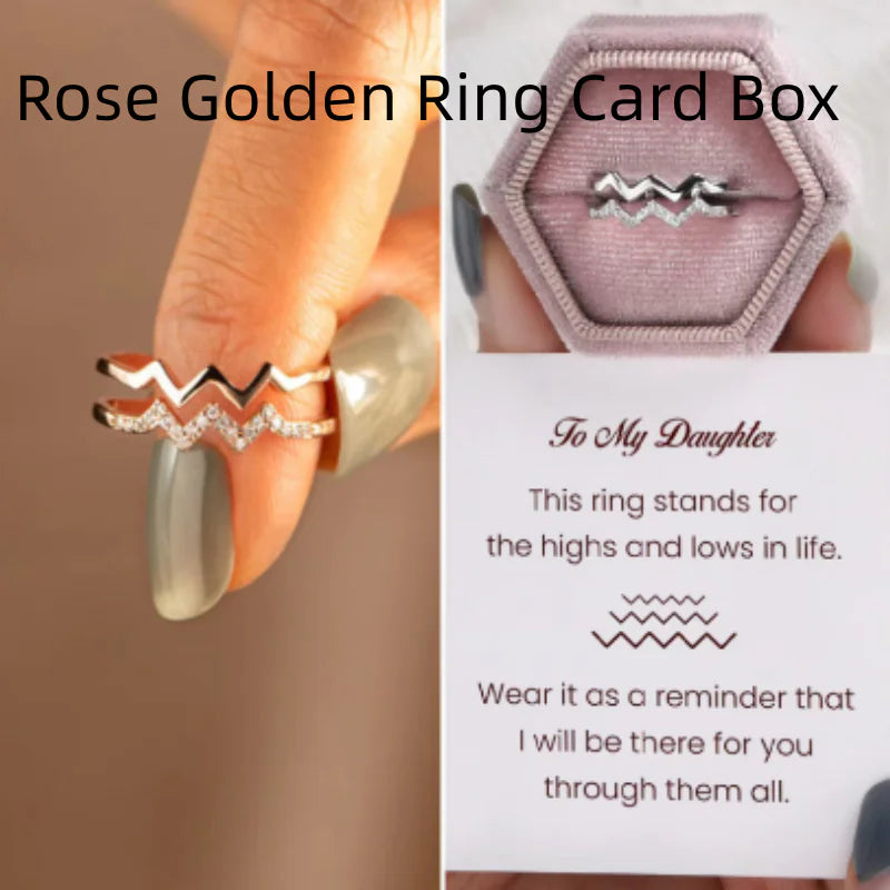 Double-layer Heart Wave Line Ring with Diamonds