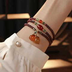 Garnet Charm Bracelet with Natural Three Circles Design