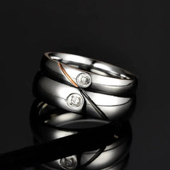 Stainless Steel Couple Ring with Diamond Design