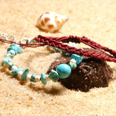 Turquoise Beaded Cotton Rope Anklet for Women
