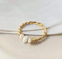 Freshwater Pearl Hand Wound Fried Dough Twists Ring