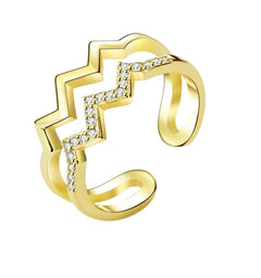 Double-layer Heart Wave Line Ring with Diamonds
