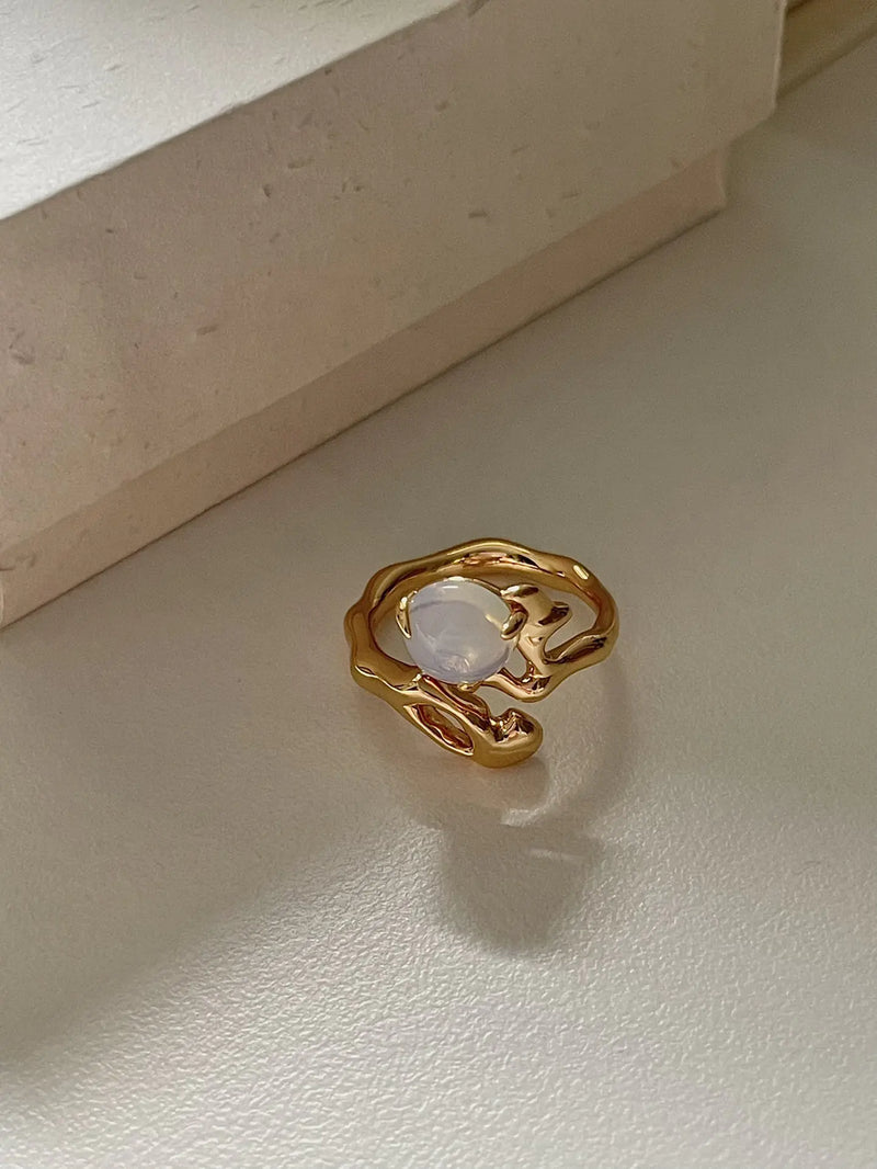 Adjustable Sterling Silver Opal Design Ring Set