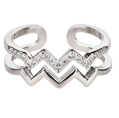 Double-layer Heart Wave Line Ring with Diamonds