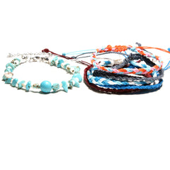 Turquoise Beaded Cotton Rope Anklet for Women