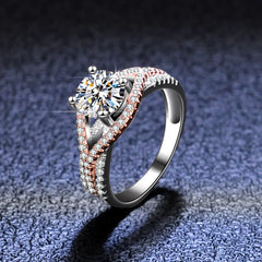 Mosan Diamond Silver Ring with Gold Two-Tone Design