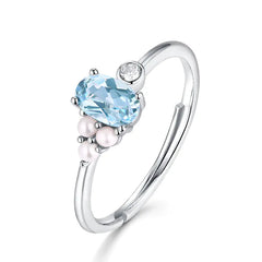 S925 Fashion Ring with Natural Egg-Shaped Topaz & Pearl