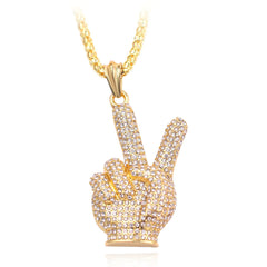 Hip Hop Alloy Victory Gesture Pendant Necklace