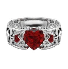Black Gold Garnet Heart Ring with Zircon Accents