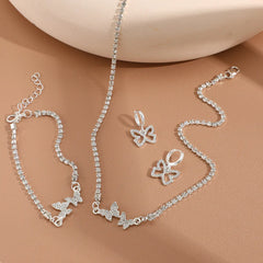 High-End Silver Butterfly Jewelry Set with Diamonds