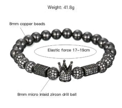 Copper Bead Elastic Bracelet with Zirconia Crown (4 Colors)
