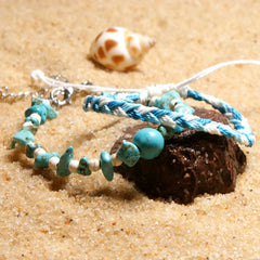 Turquoise Beaded Cotton Rope Anklet for Women