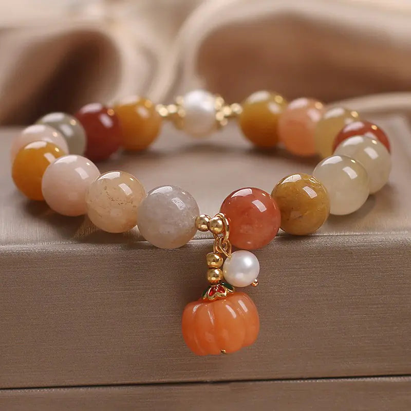 Jinsi Jade Beaded Bracelet with Pumpkin Pendant