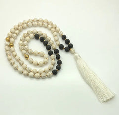 Volcanic Stone 108 Bead Tassel Necklace