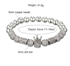 Copper Bead Elastic Bracelet with Zirconia Crown (4 Colors)