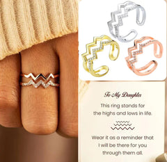 Double-layer Heart Wave Line Ring with Diamonds