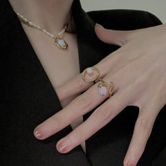 Adjustable Sterling Silver Opal Design Ring Set