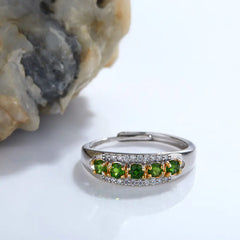 S925 Sterling Silver Natural Diopside Universal Ring