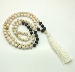 Volcanic Stone 108 Bead Tassel Necklace