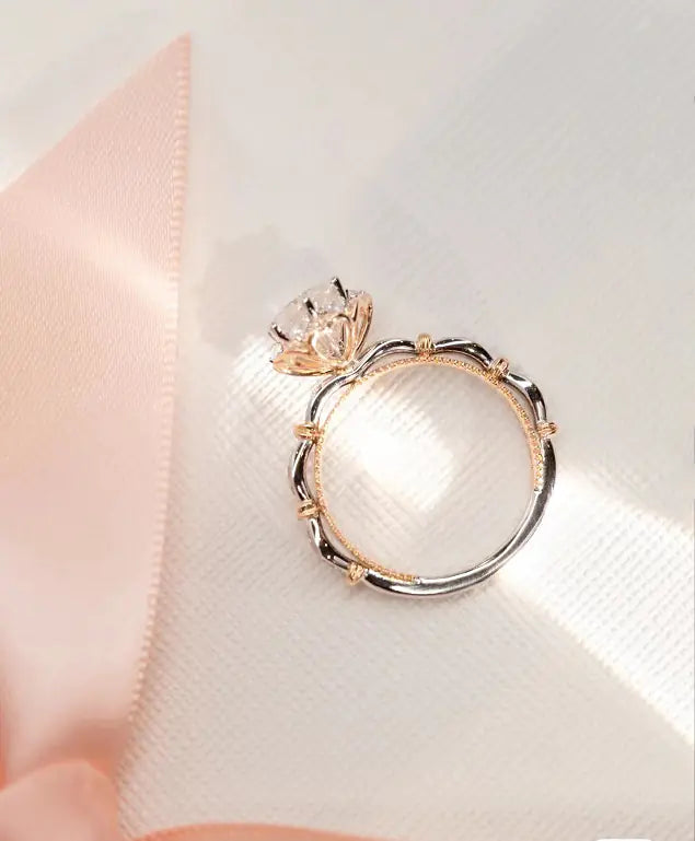 18k Plated Moissanite Diamond Ring with Floral Design