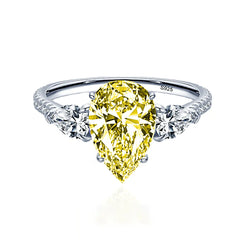 Drop-Shaped Yellow Diamond Ring in Sterling Silver