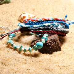 Turquoise Beaded Cotton Rope Anklet for Women
