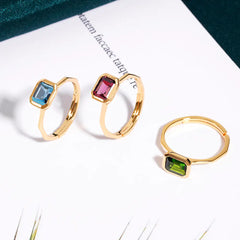 S925 Sterling Silver Adjustable Topaz Gem Ring for Women