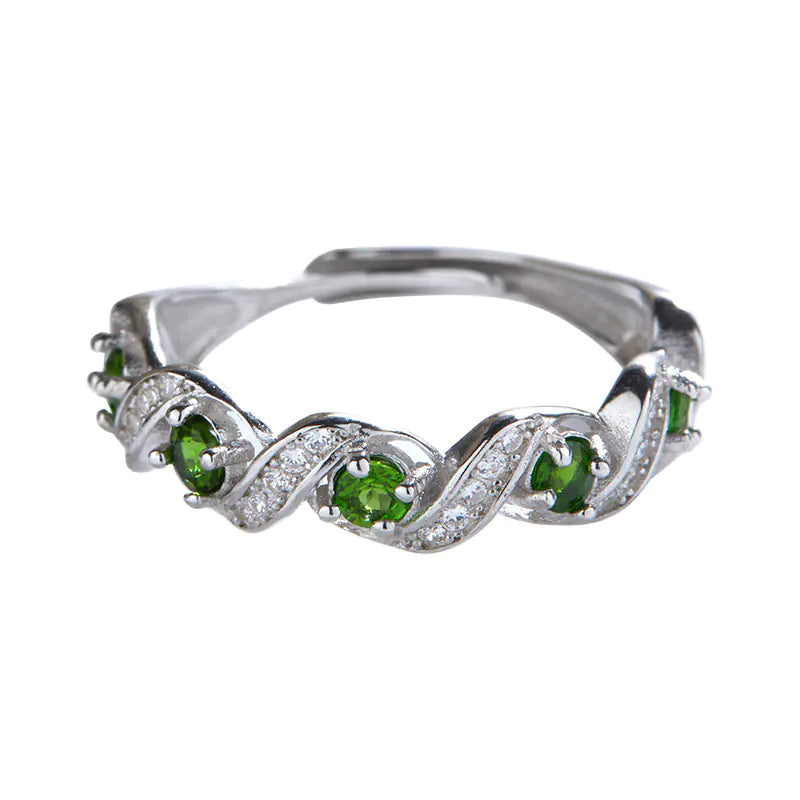 S925 Sterling Silver Colored Gems Ring with Diopside