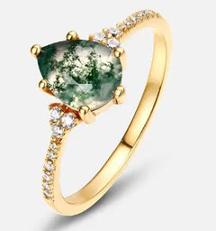 S925 Silver Ring with Green Moss Agate Design