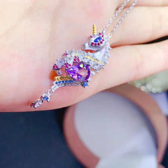 Luxury Swiss Blue Topaz Waterdrop Pendant with Unicorn Amethyst