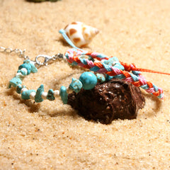 Turquoise Beaded Cotton Rope Anklet for Women