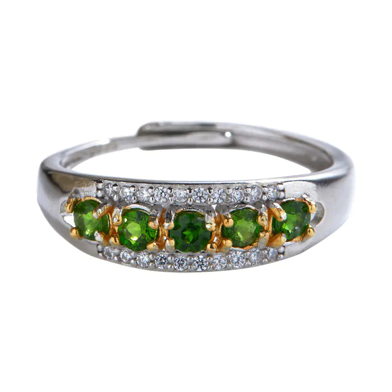 S925 Sterling Silver Natural Diopside Universal Ring