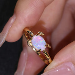 Round White Opal Turtle Ring