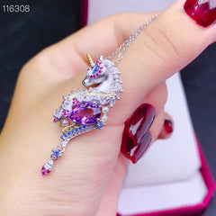 Luxury Swiss Blue Topaz Waterdrop Pendant with Unicorn Amethyst