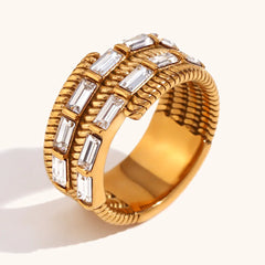 Multi-Layer Bamboo Rectangular Zircon Snake Ring